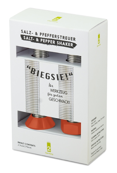 "Biegsie!" Salz- & Pfefferstreuer 2er Set, Kunststoffkappen rot